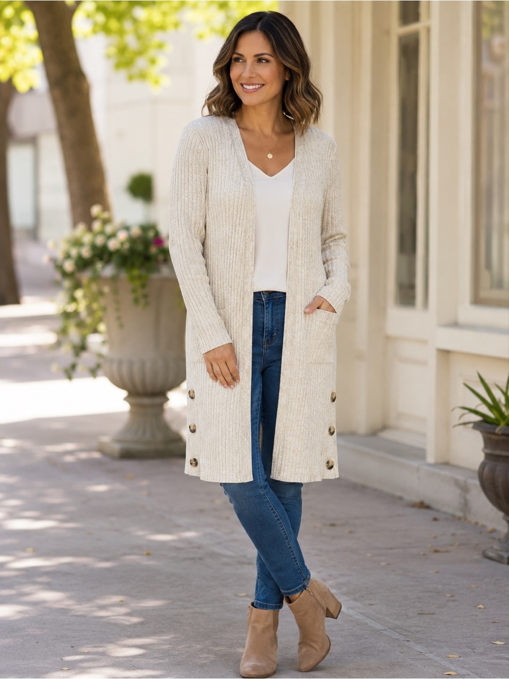 ALYA Ribbed Long Knit Cardigan Duster